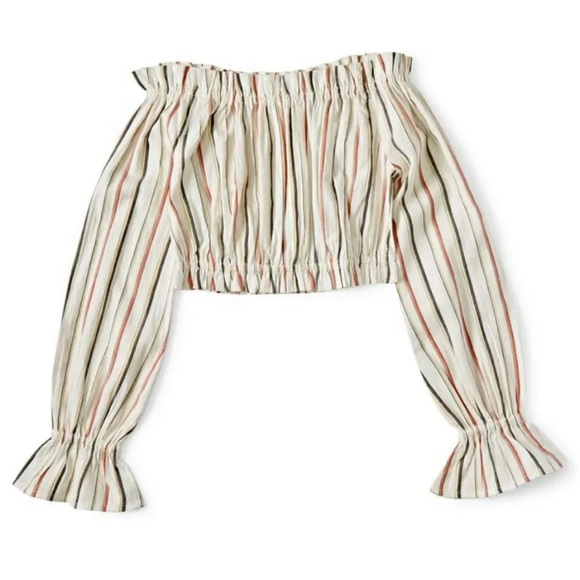 Billabong Off The Shoulder Top Small Cropped Striped 100% Cotton Sun Faded Look - Picture 8 of 16